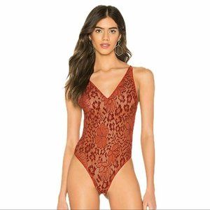 Free People Live It Up Lace Red Bodysuit Large